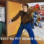Jörg Immendorff, Wo stehst Du mit Deiner Kunst, Kollege?, 1973, Acryl auf Leinwand, 2-teilig, je 130 × 210 cm, Musée d’Art Moderne de la Ville de Paris, Foto: Farbanalyse, © Nachlass Jörg Immendorff. Quelle: Pressebereich Kunstpalast Düsseldorf.